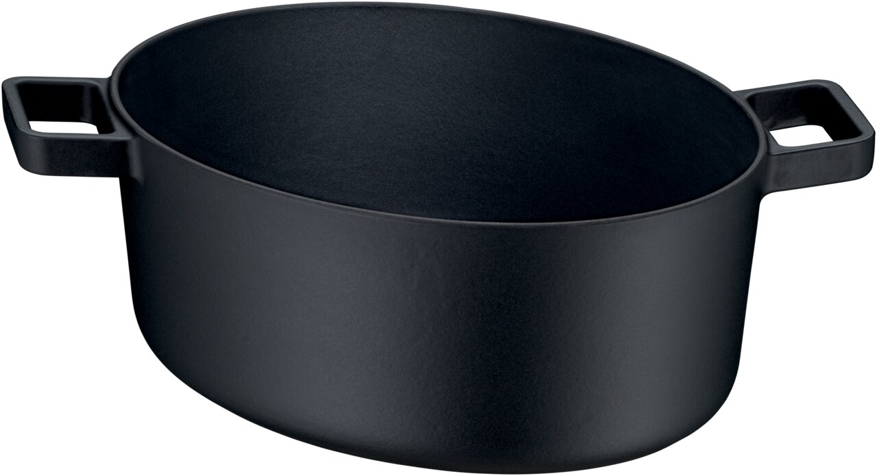 WMF Bräter FLAVOUR Schwarzer ovaler Bräter mit zwei Griffen, seitliche Perspektive