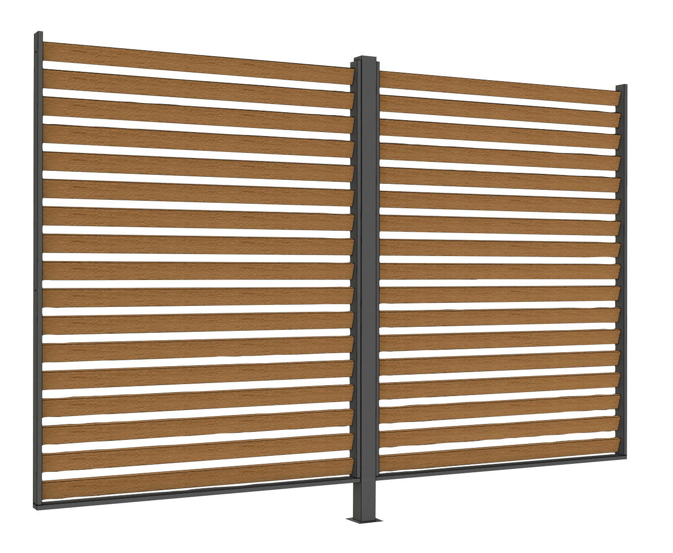 Sichtschutz in Holzoptik mit horizontalen Lamellen, seitliche Perspektive