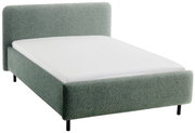 Polsterbett in 140 cm Breite mit grünem Stoffbezug, seitliche Perspektive