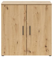 Kommode aus Holz mit zwei Türen und schwarzen Griffen, Frontalansicht