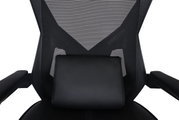 Vorderansicht eines Gaming Stuhls mit ergonomischer Rückenlehne und Lendenkissen.