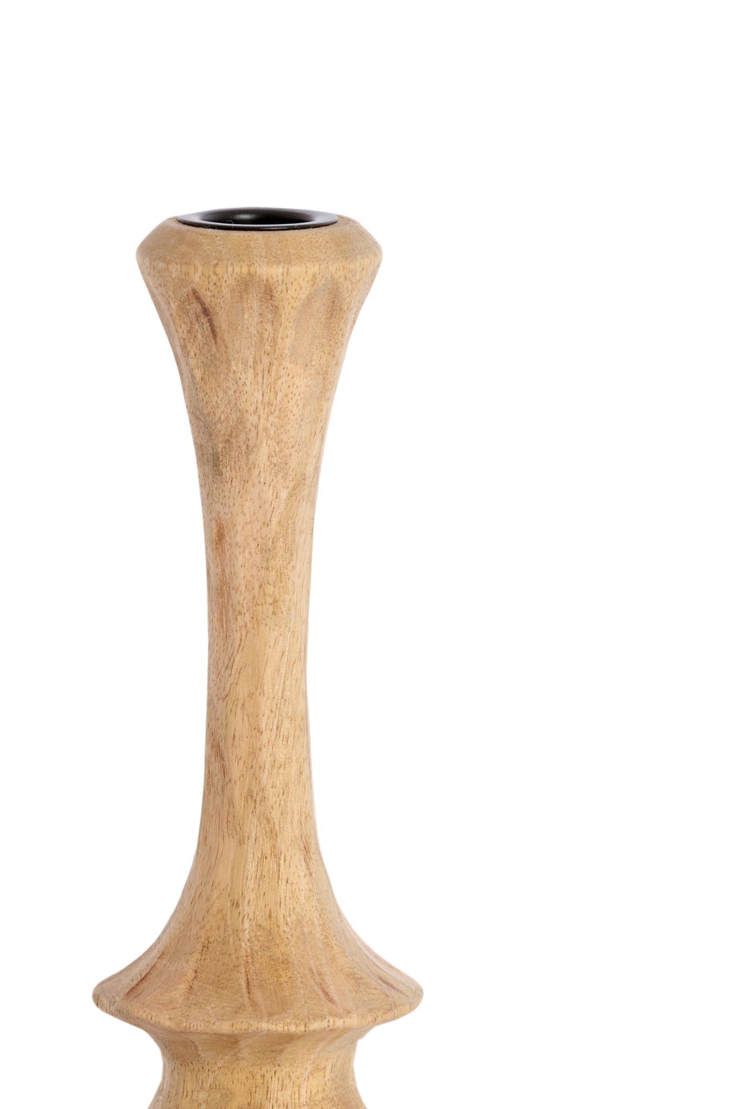 Holz-Kerzenständer in natürlicher Holzoptik, seitliche Perspektive