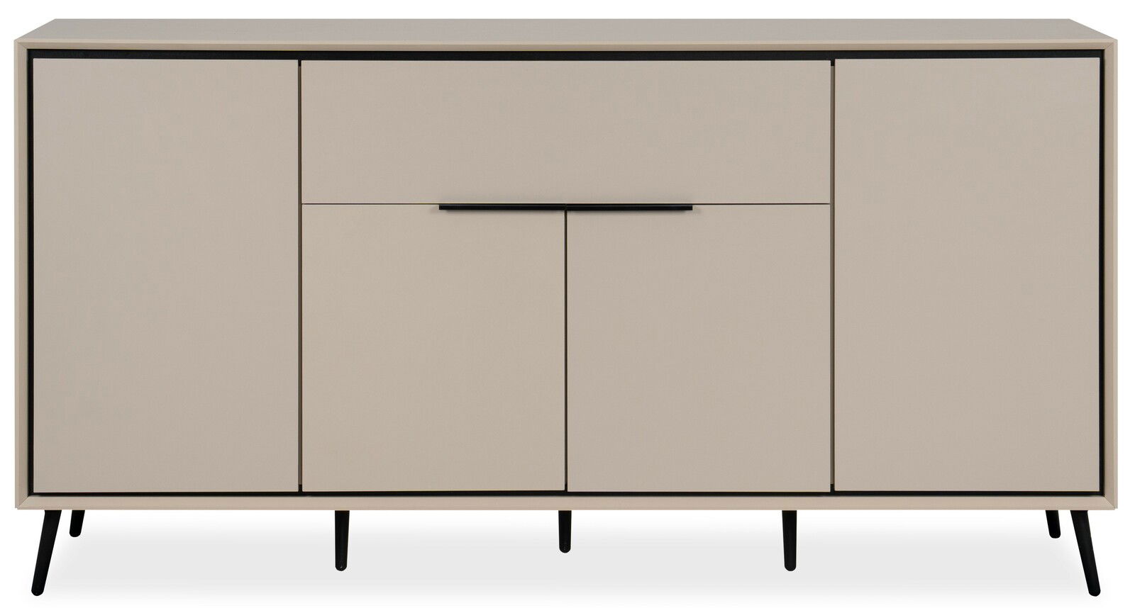 Modernes Sideboard in Beige mit schwarzen Beinen, Frontalansicht