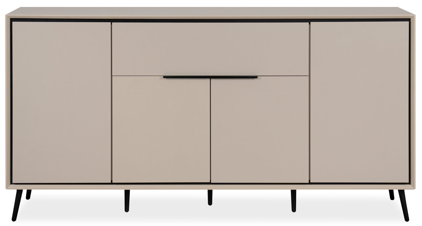 Modernes Sideboard in Beige mit schwarzen Beinen, Frontalansicht