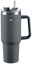 Homeware Thermobecher  Grauer Thermobecher mit Henkel und Trinkhalm, seitliche Ansicht