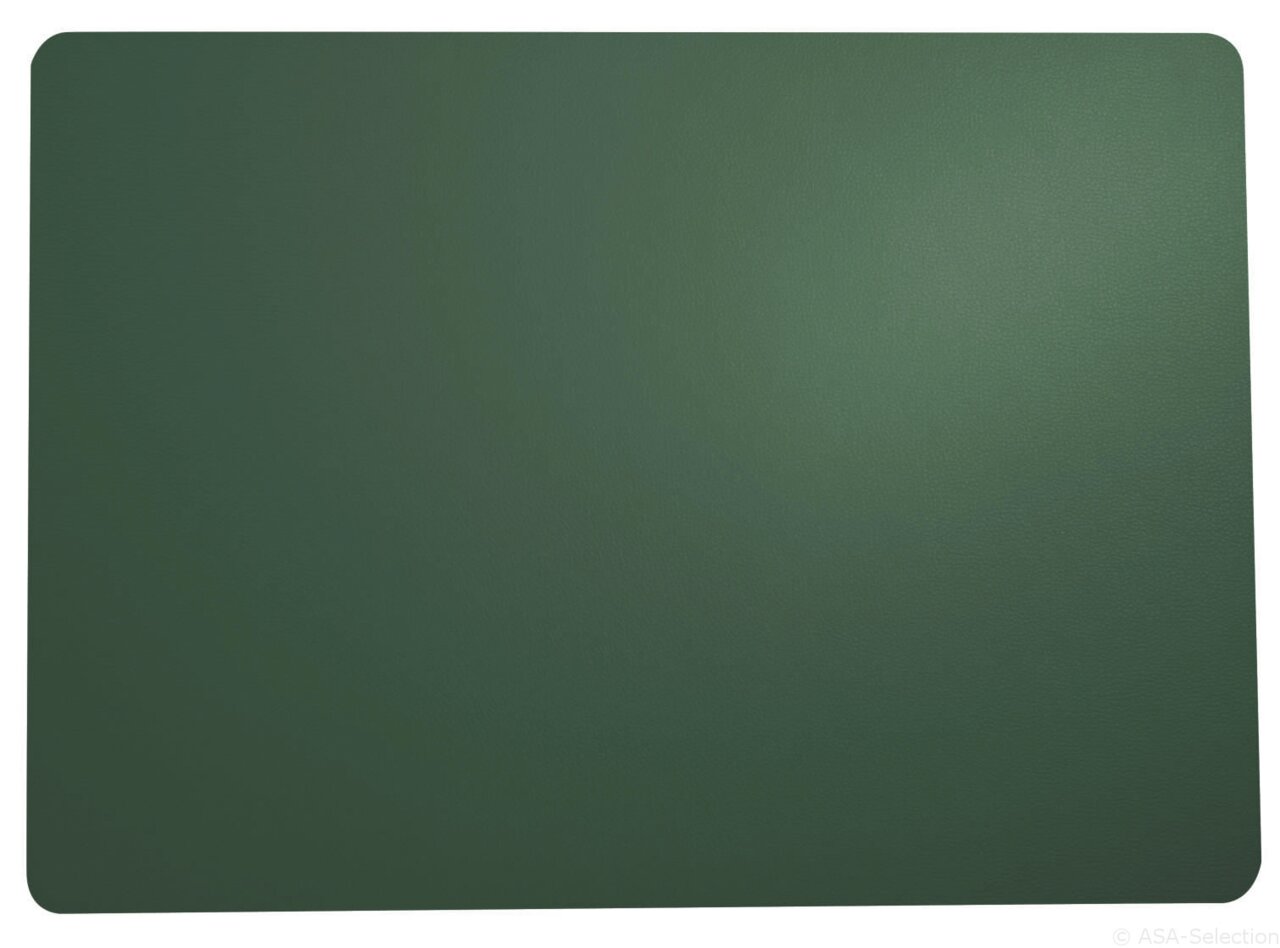 Grünes Tischset in rechteckiger Form, aus der Vogelperspektive fotografiert.