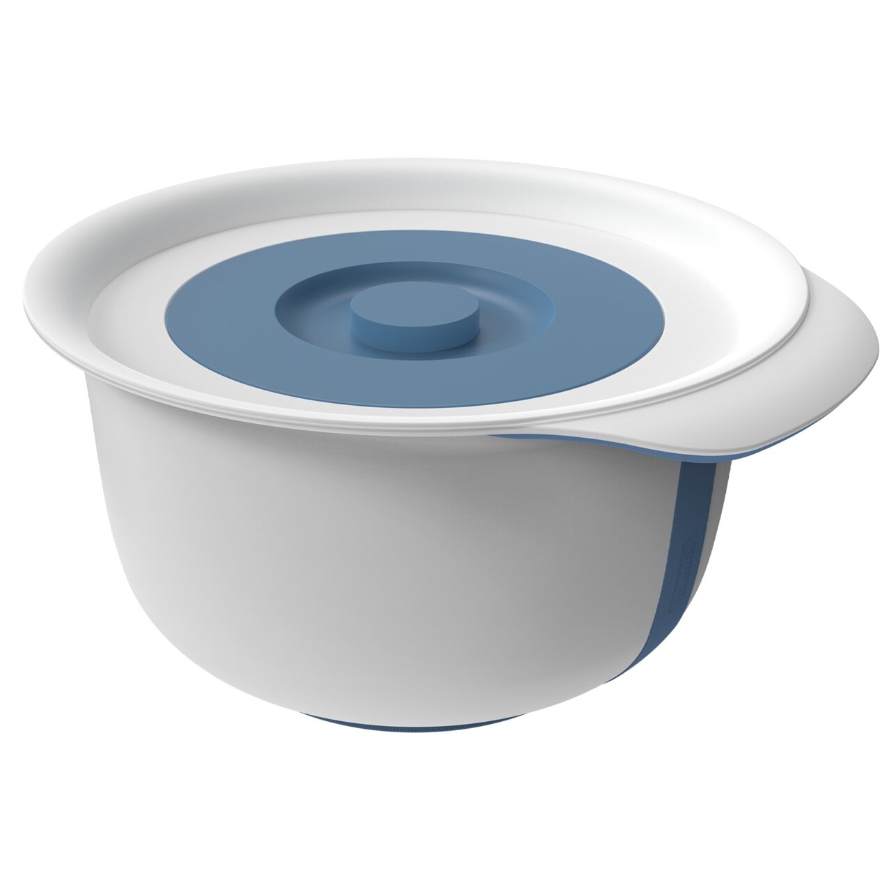 Rührschüsselset in Blau und Weiß mit Deckel, seitliche Perspektive