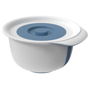 Rührschüsselset in Blau und Weiß mit Deckel, seitliche Perspektive