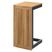 Moderner Beistelltisch aus Holz und Metall in seitlicher Perspektive