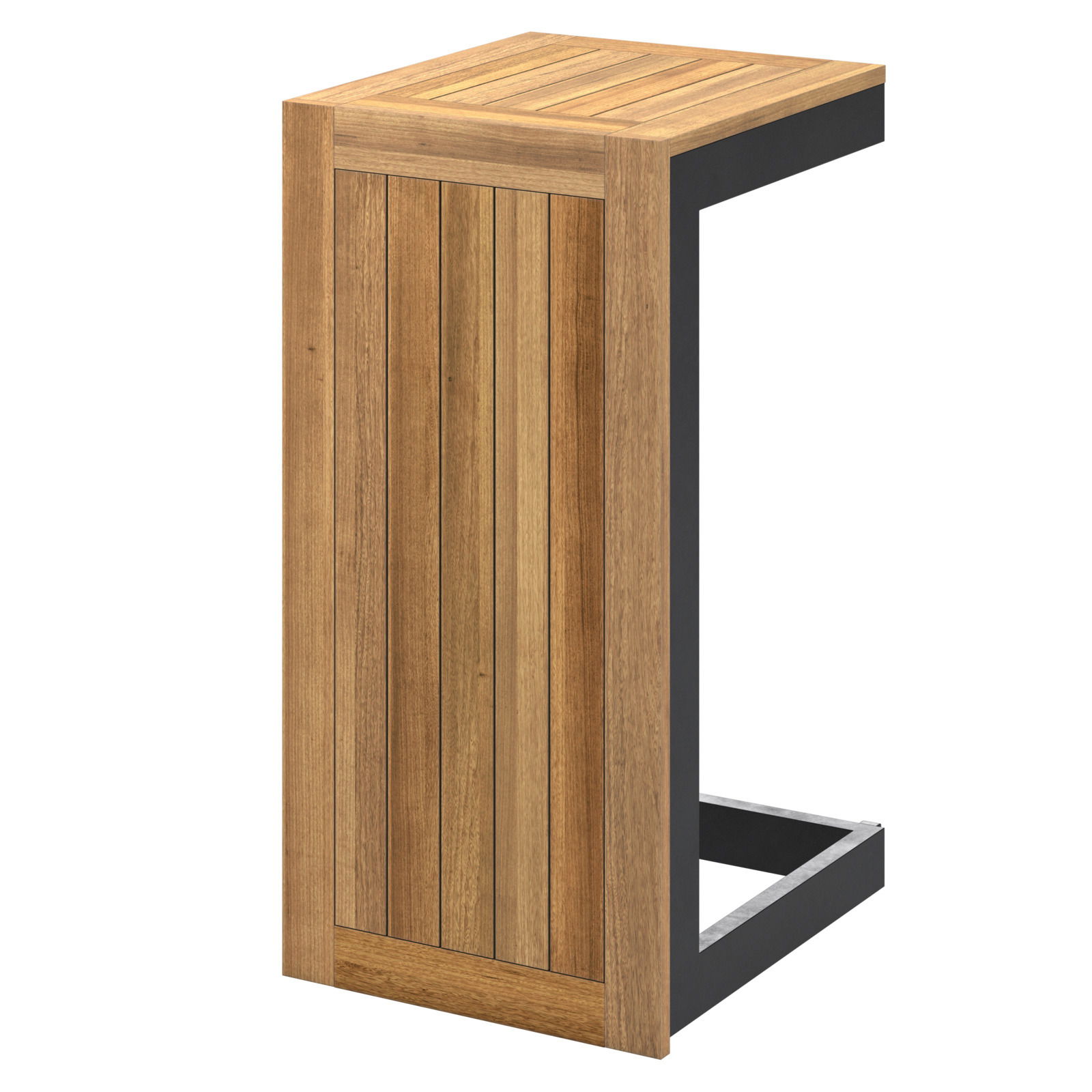 Moderner Beistelltisch aus Holz und Metall in seitlicher Perspektive