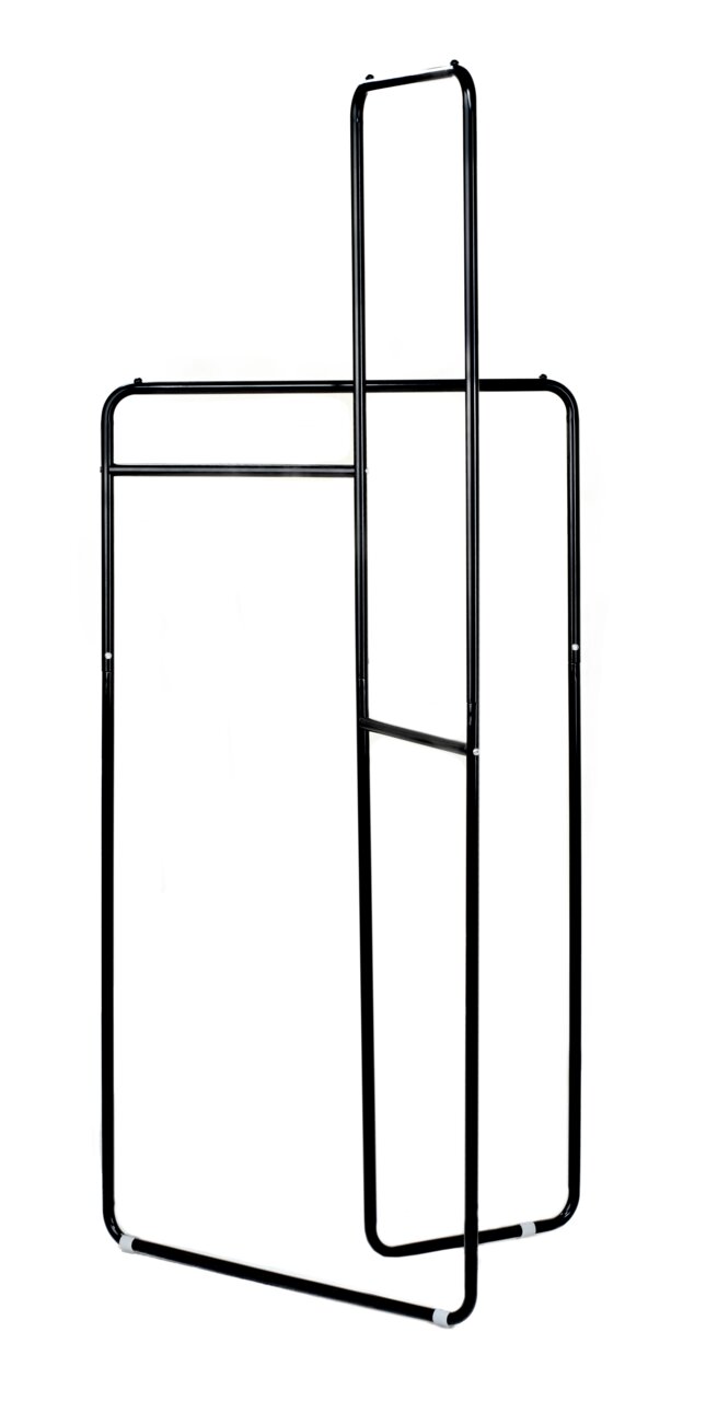 Zwarte metalen kapstok met een minimalistisch ontwerp, zijaanzicht