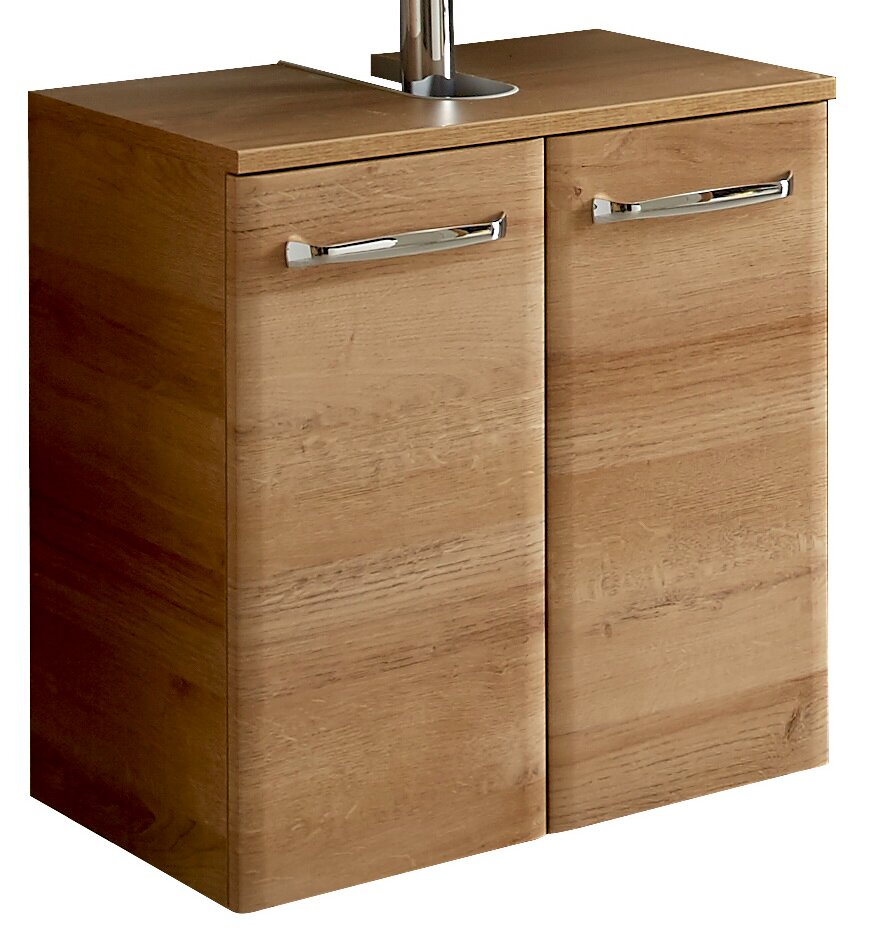 XORA Wastafelonderkast QS318 Waschbeckenunterschrank aus Holz mit zwei Türen und Metallgriffen, frontale Perspektive
