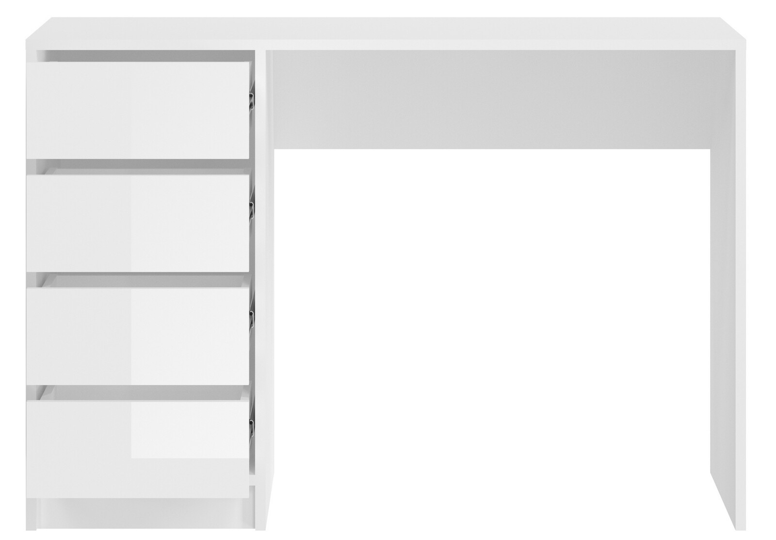 Weißer Schminktisch mit vier Schubladen, frontal betrachtet