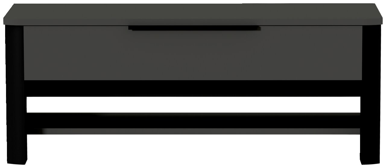 Garderobenbank in dunklem Design, frontal betrachtet mit Stauraum und Ablagefläche.