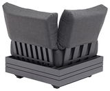 Rückansicht eines Lounge Eckelements mit grauen Kissen und modernem Design.