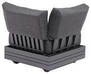 Rückansicht eines Lounge Eckelements mit grauen Kissen und modernem Design.