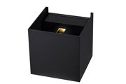Schwarze LED-Wandleuchte in kubischer Form, seitliche Perspektive