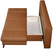 Brauner Querschläfer mit geöffneter Bettkastenansicht von oben