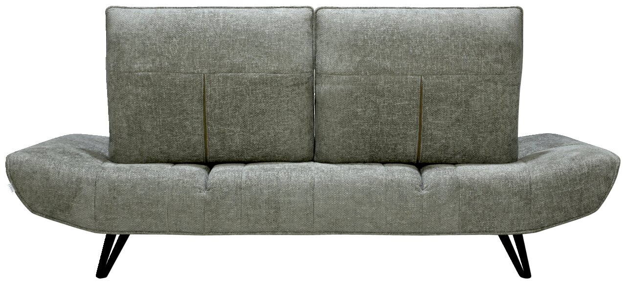 Rückansicht einer grauen Polstergarnitur mit modernen schwarzen Beinen.