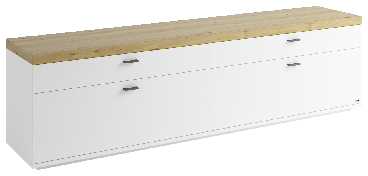 Set one by Musterring TV-Lowboard SET ONE LANCASTER TV-Lowboard mit weißem Korpus und Holzoberfläche, seitliche Perspektive