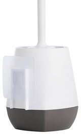 Toilettenbürste mit weißem Griff und zweifarbigem Halter, seitliche Perspektive