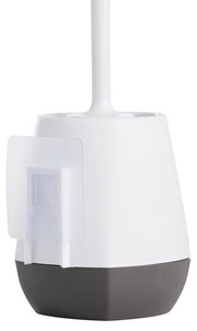 Toilettenbürste mit weißem Griff und zweifarbigem Halter, seitliche Perspektive