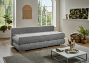 Graues Funktionssofa in modernem Wohnzimmer, seitliche Perspektive