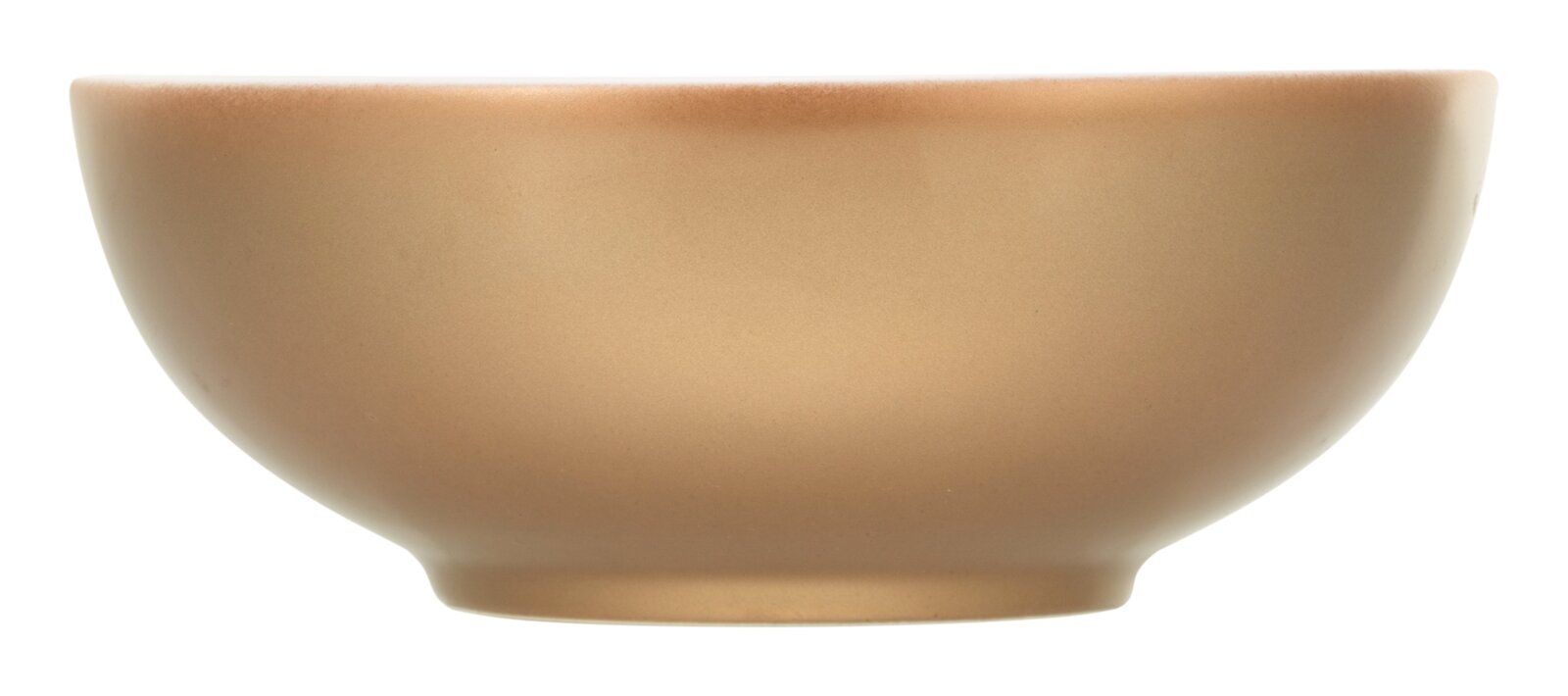 Beige Keramikschale mit matter Oberfläche und rundem Standfuß, seitliche Frontansicht auf weißem Hintergrund