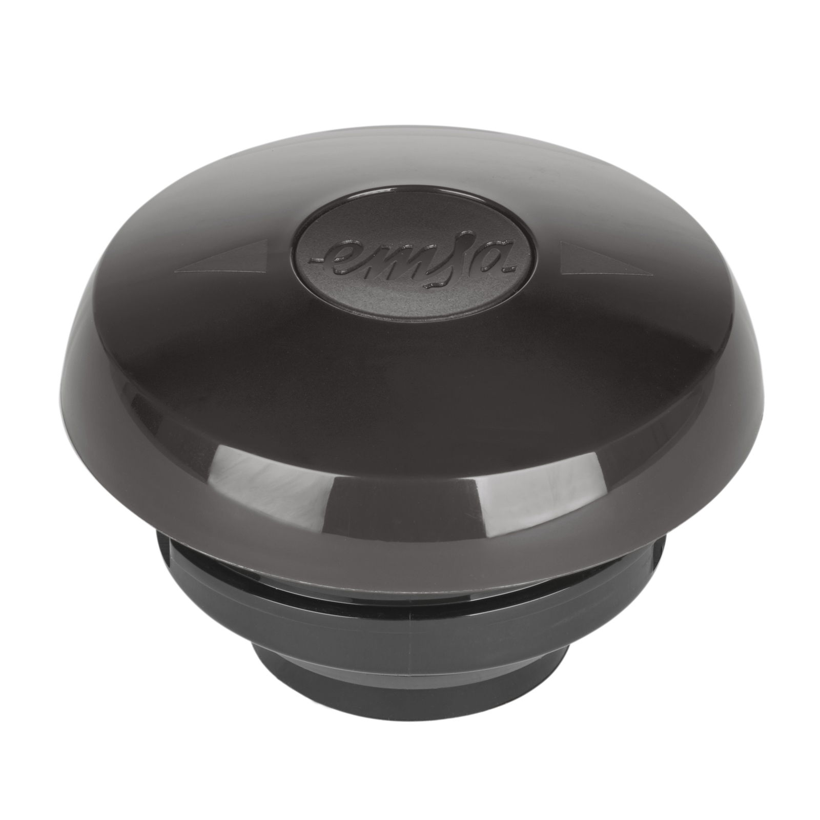 Schwarzer Deckel einer Isolierkanne von oben betrachtet, mit dem Logo 'emsa' in der Mitte.