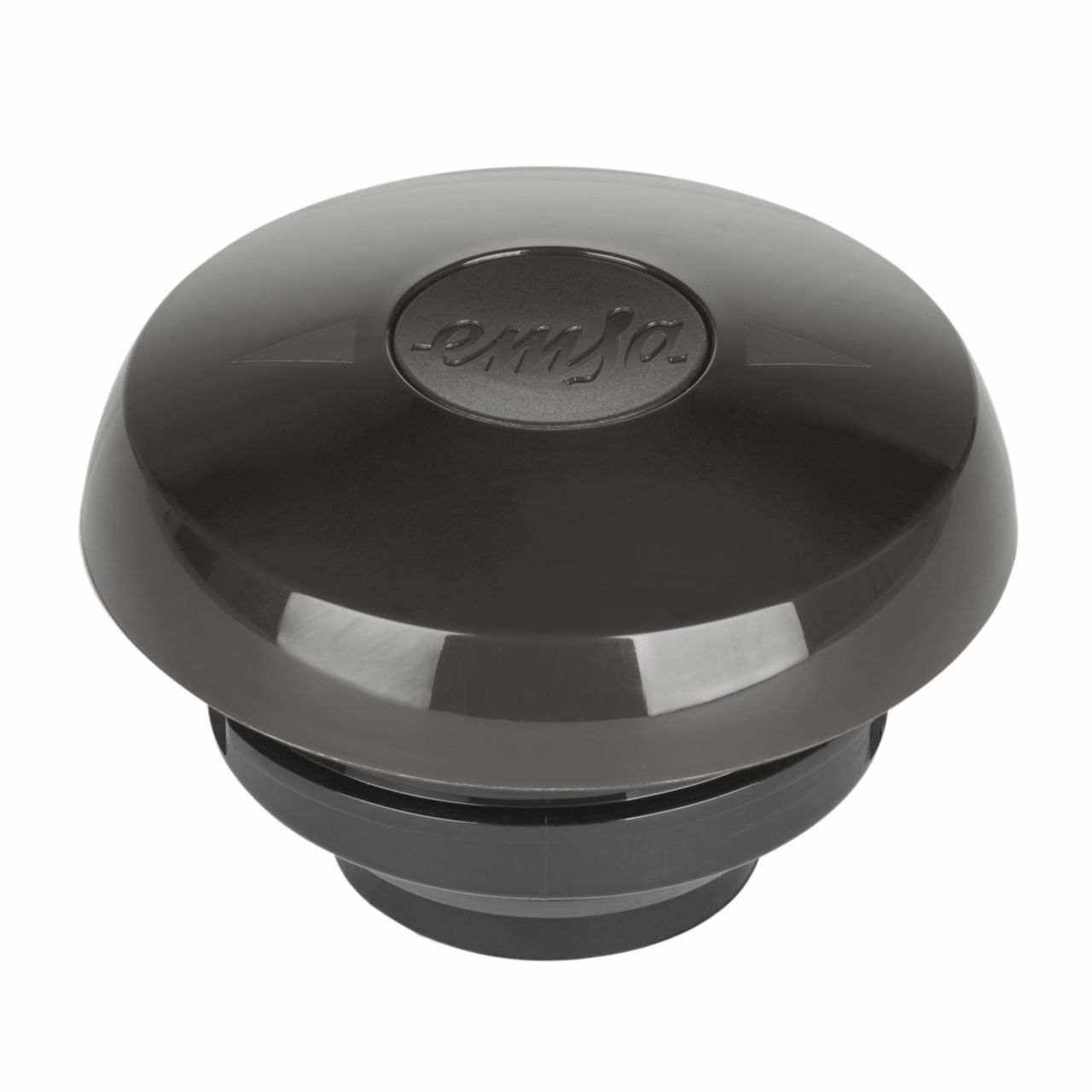 Schwarzer Deckel einer Isolierkanne von oben betrachtet, mit dem Logo 'emsa' in der Mitte.