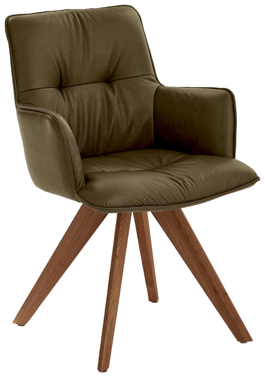 Dieter Knoll Design-Schalensessel PREMIO Design-Schalensessel in Olivgrün mit Holzbeinen, seitliche Perspektive