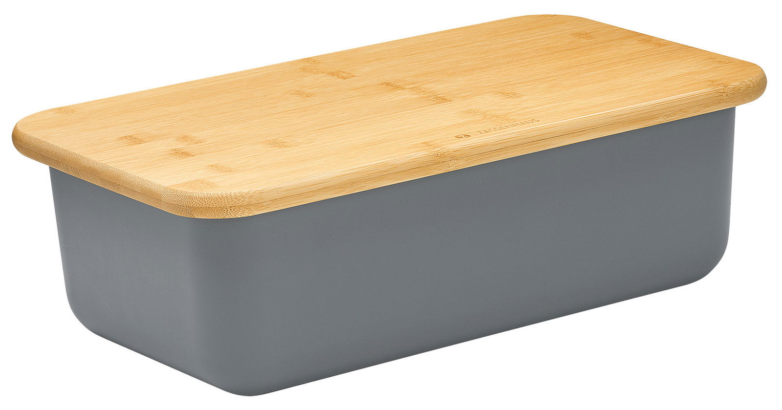 Grauer Brotkasten LOFT 40x23cm mit Bambusdeckel, seitliche Perspektive