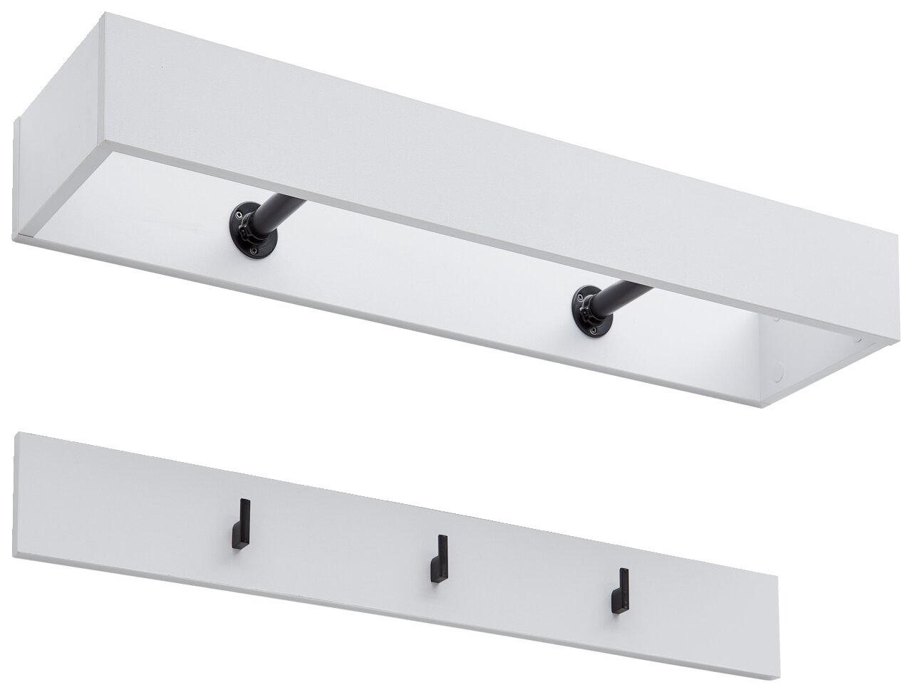 Hom´in Garderobenpaneel-Set breit JOLLY Garderobenpaneel-Set in Weiß mit drei schwarzen Haken und einer oberen Ablage, seitliche Perspektive