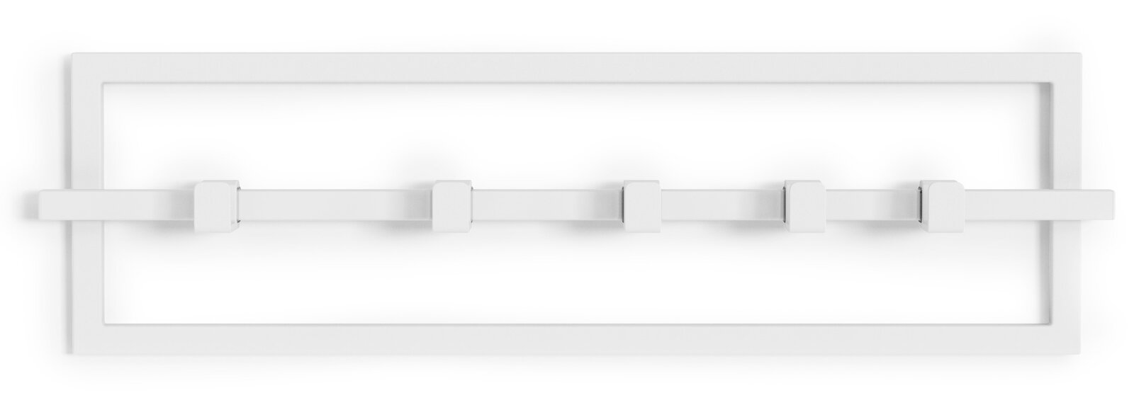 Moderne weiße Wandgarderobe mit fünf Haken, Ansicht von vorne