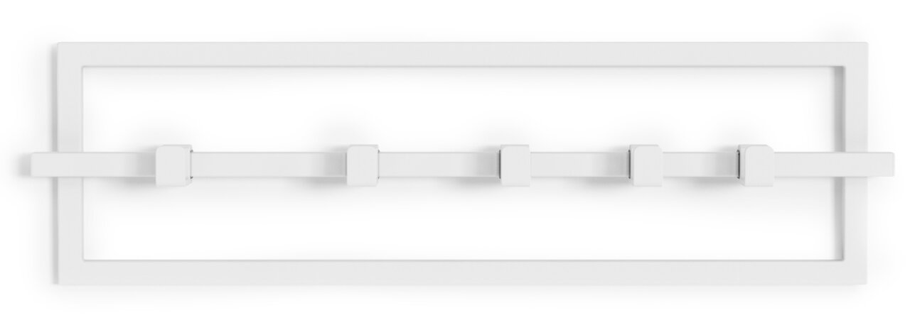 Moderne weiße Wandgarderobe mit fünf Haken, Ansicht von vorne