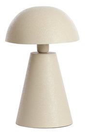 Beige Tischleuchte mit modernem, konischem Design, seitliche Perspektive