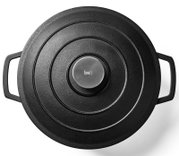 Zwarte kookpan met deksel, bovenaanzicht