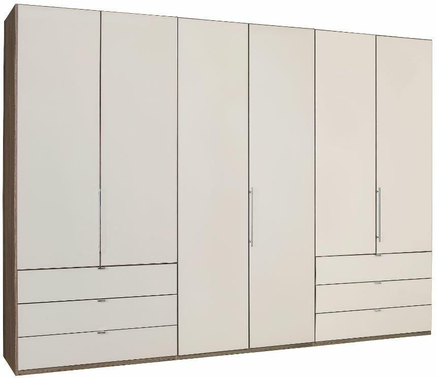 Venda Falttürenschrank LOFT Moderner Falttürenschrank in heller Farbe mit mehreren Schubladen und Türen, seitliche Perspektive