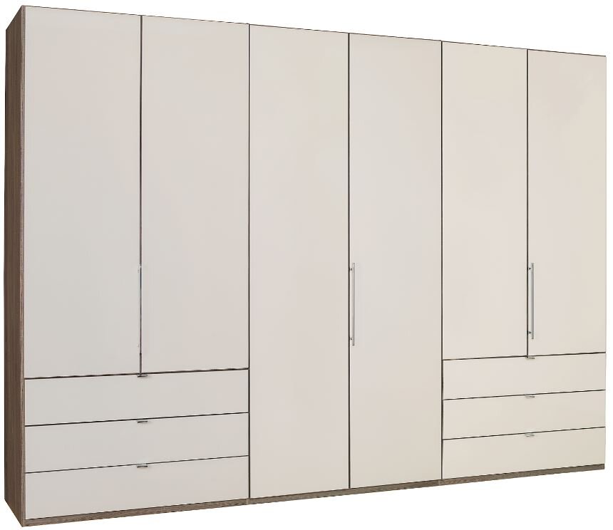 Venda Falttürenschrank LOFT Moderner Falttürenschrank in heller Farbe mit mehreren Schubladen und Türen, seitliche Perspektive