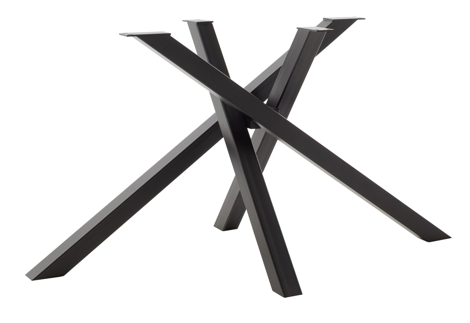 Schwarzes, modernes Tischgestell aus Metall in X-Form, seitliche Perspektive