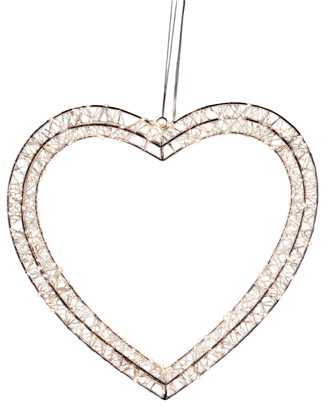 LED-Metallherz in Herzform, 38x3,5cm, mit warmweißen Lichtern, frontal aufgenommen