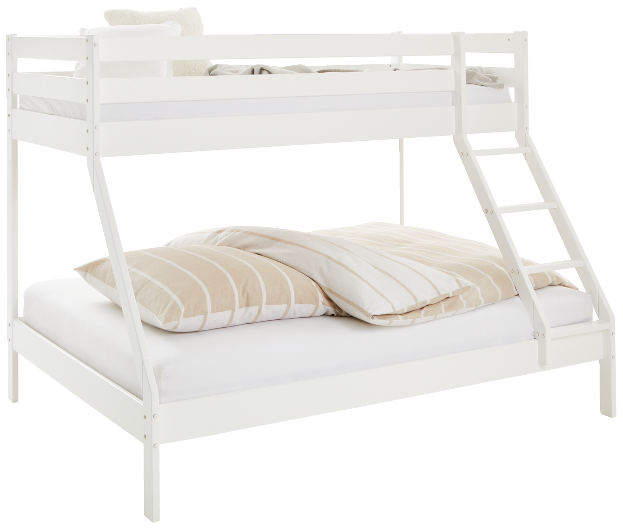 Weißes Etagenbett mit Leiter, seitliche Perspektive