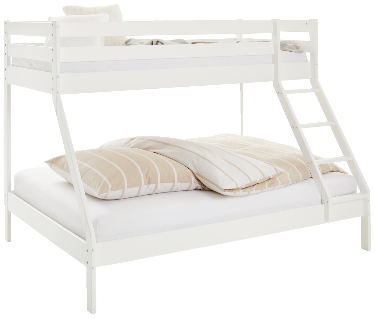 Weißes Etagenbett mit Leiter, seitliche Perspektive