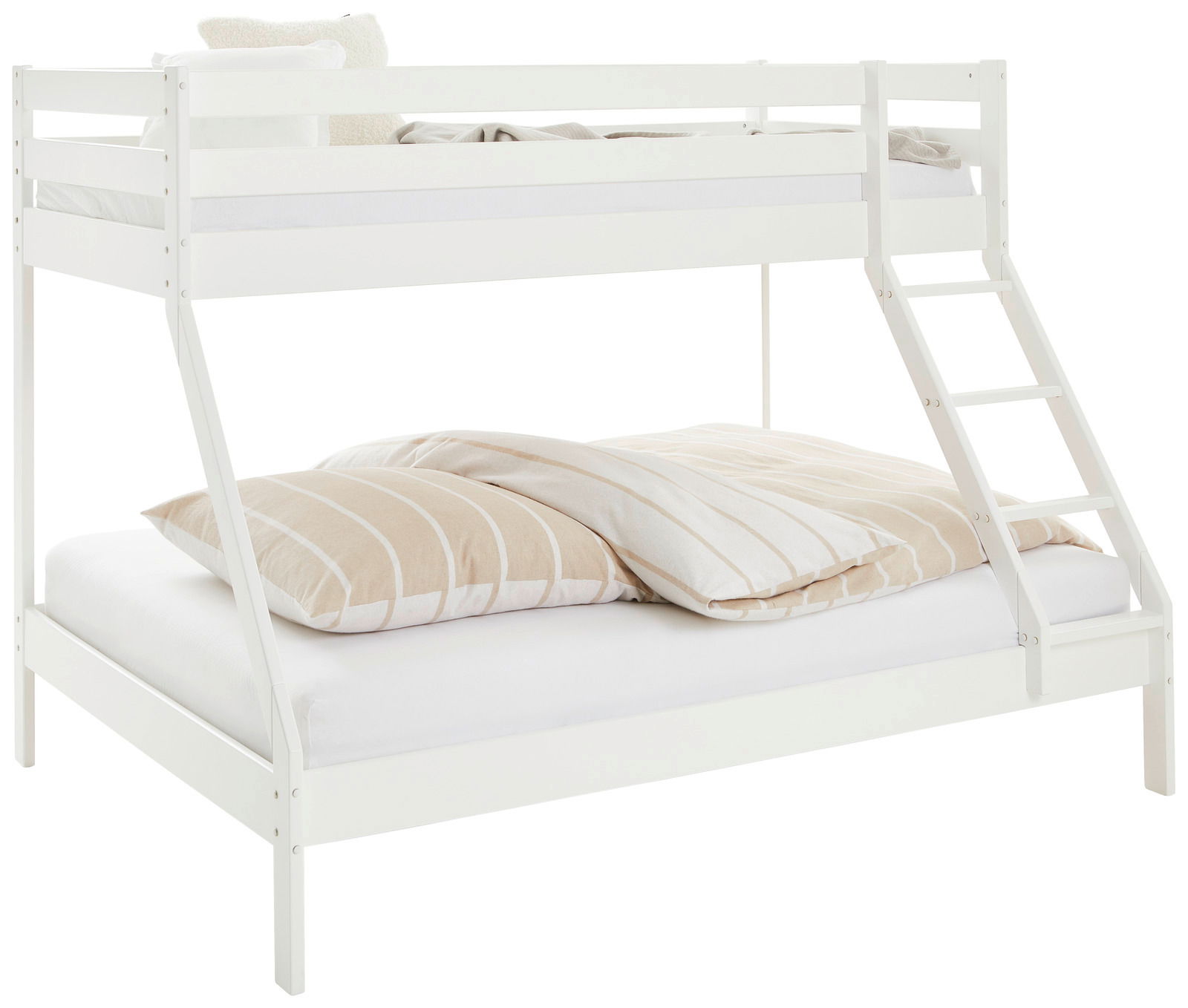 Weißes Etagenbett mit Leiter, seitliche Perspektive