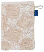 Beiger Waschhandschuh mit weißem Muster, Vorderansicht