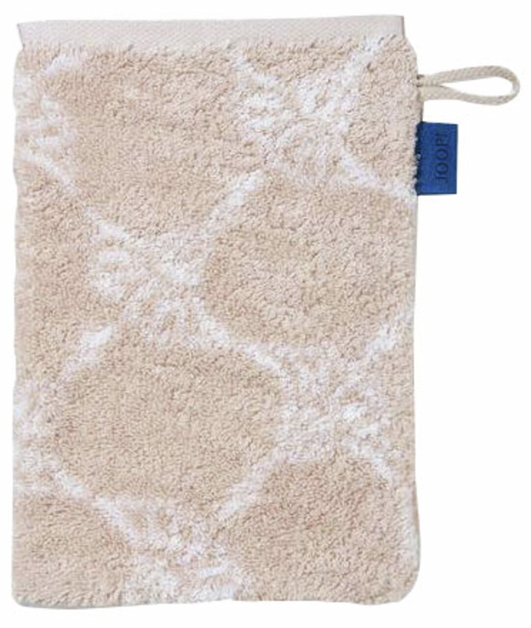 JOOP! Waschhandschuh 16x22cm CORNFLOWER CLASSIC Beiger Waschhandschuh mit weißem Muster, Vorderansicht