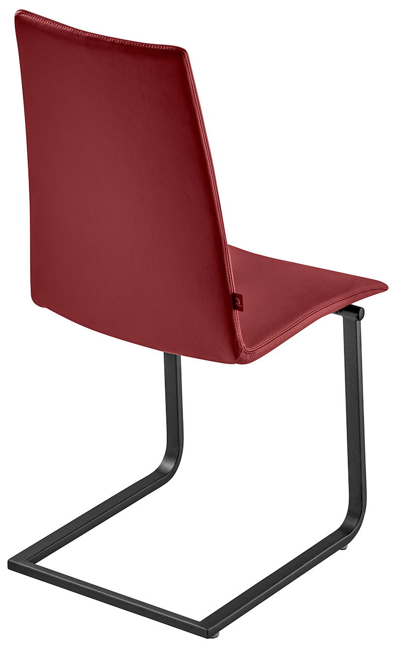 Moderner Stuhl in Rot mit schwarzem Metallgestell, Rückansicht