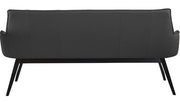 Rückansicht einer modernen schwarzen Bank mit schlanken Metallbeinen.
