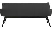 Rückansicht einer modernen schwarzen Bank mit schlanken Metallbeinen.