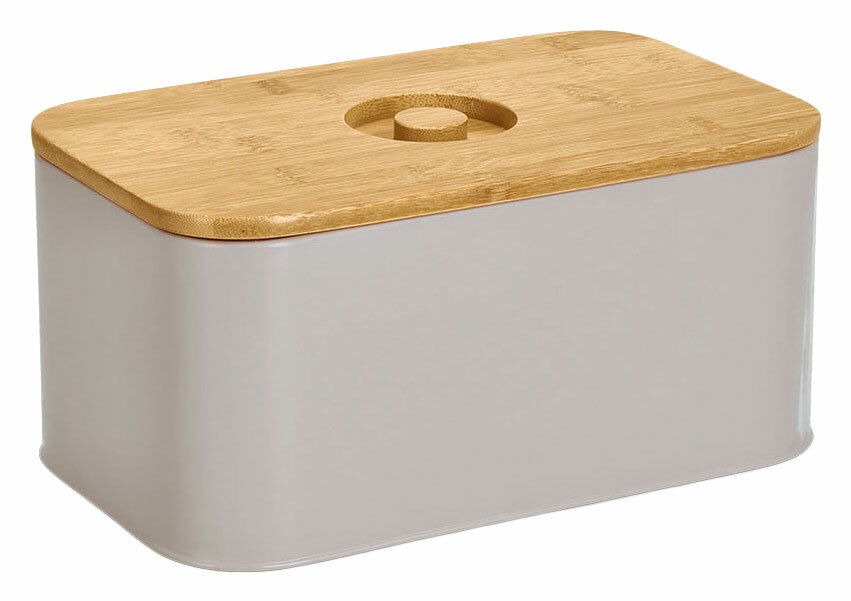 Moderner Brotkasten mit Bambusdeckel, seitliche Perspektive